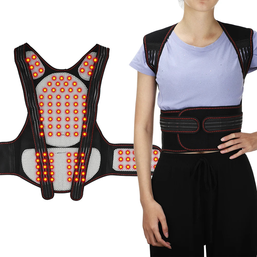 Tourmaline Self-heating Back Support Belt 108pcs Magnetic Therapy Waist Back Shoulder Posture Corrector Spine Lumbar Brace Pain