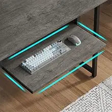 Shaped Desk, 94.5 Inch Home Office Desk with Power Outlet & Pegboard, L Shaped Gaming Desk with LED Light, Keyboard Tray