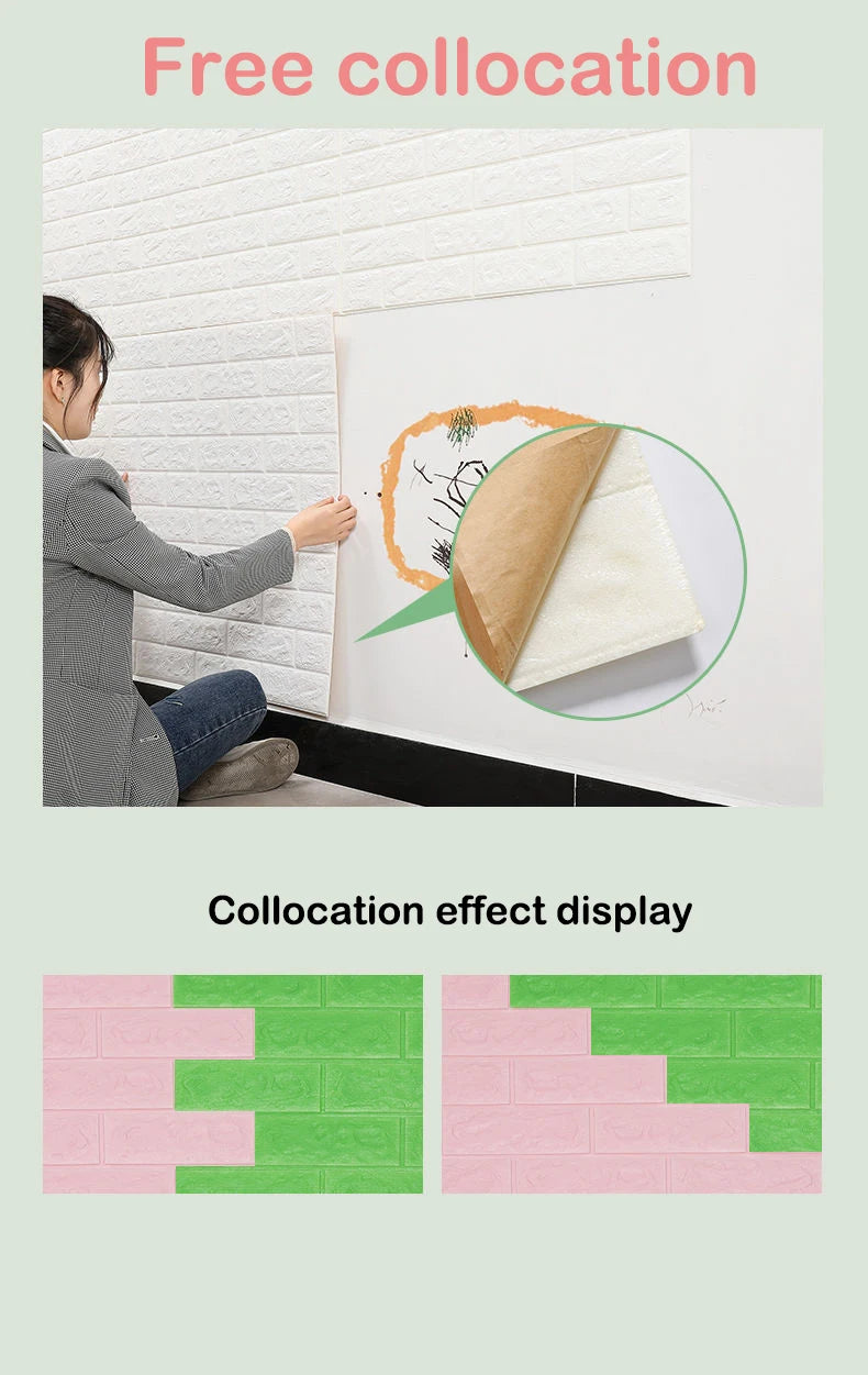 1/2/5/10m 3D Faux Brick Wall Stickers Diy Decorative Self-Adhesive Waterproof Wallpaper Children'S Bedroom Kitchen Home Decor