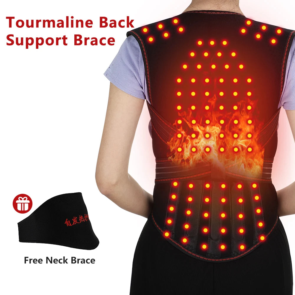 Tourmaline Self-heating Back Support Belt 108pcs Magnetic Therapy Waist Back Shoulder Posture Corrector Spine Lumbar Brace Pain