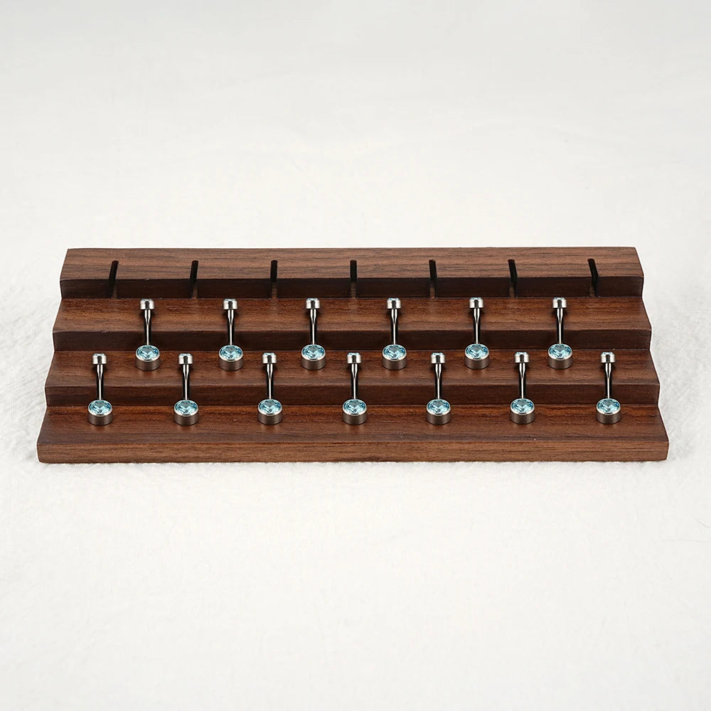 Vintage Black Walnut Wood Jewelry Display with 20 Holes Solid Wooden Display Holder for Belly Button Navel Ring Piercing