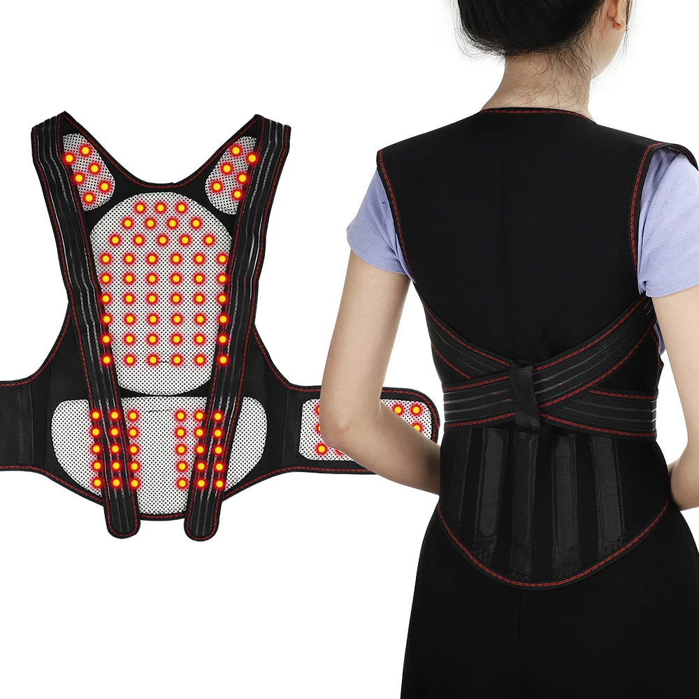 Tourmaline Self-heating Back Support Belt 108pcs Magnetic Therapy Waist Back Shoulder Posture Corrector Spine Lumbar Brace Pain