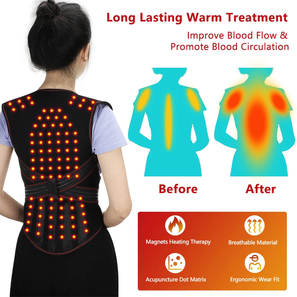 Tourmaline Self-heating Back Support Belt 108pcs Magnetic Therapy Waist Back Shoulder Posture Corrector Spine Lumbar Brace Pain