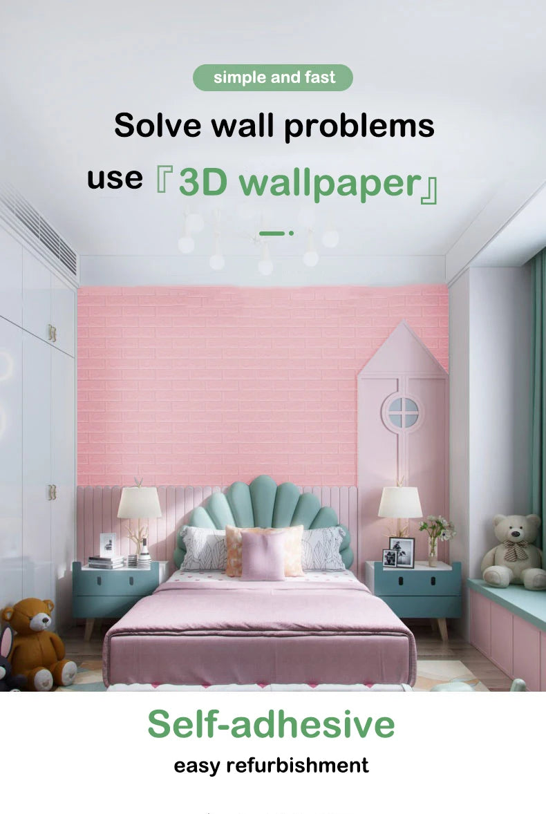 1/2/5/10m 3D Faux Brick Wall Stickers Diy Decorative Self-Adhesive Waterproof Wallpaper Children'S Bedroom Kitchen Home Decor