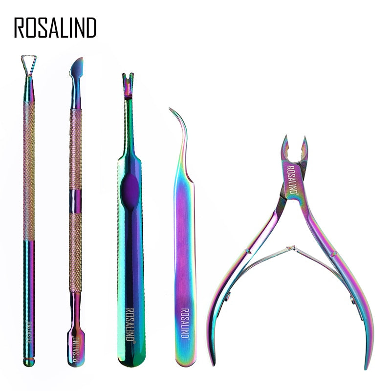 Rosalind Professional Stainless Steel Manicure Tool Kit Colored Dead Skin Scissor Nail File Acrylic Gel Nail Polish Remover Tool