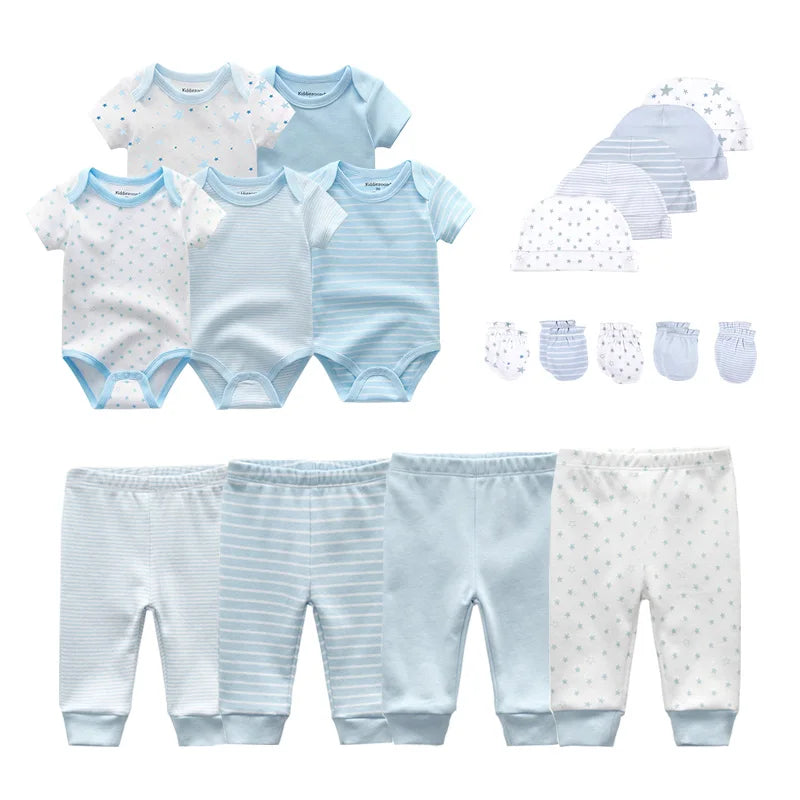 2023 Solid Color Unisex New Born Baby Boy Clothes Bodysuits+Pants+Hats+Gloves/Bibs Baby Girl Clothes Cotton Clothing Sets Bebes