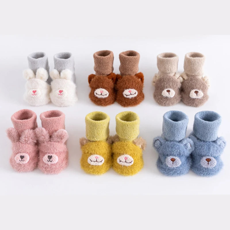 Toddler Socks Newborn Baby Winter Thick Prewalker Boys Autumn Terry Cotton Girl Infant Skidproof Sole Kids Cartoon Sock 0-3T