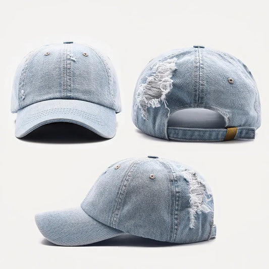 Fashion Unisex Washed Denim Baseball Cap Distressed Ripped Hole Adjustable Snapback Hat hip hop caps outdoor sports hats gorras