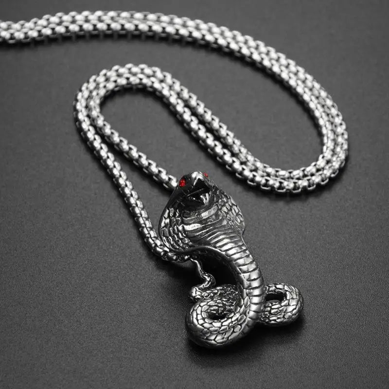 Punk Python Cobra Snake Pendant Necklace for Men Stainless Steel Sweater Necklace Fashion Biker Jewelry