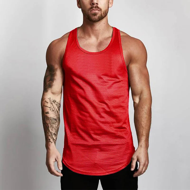 Marathon Quick-drying Mesh Sports Vest Men's Sleeveless Running Training Basketball Loose Fitness Workout Gym Tank Top