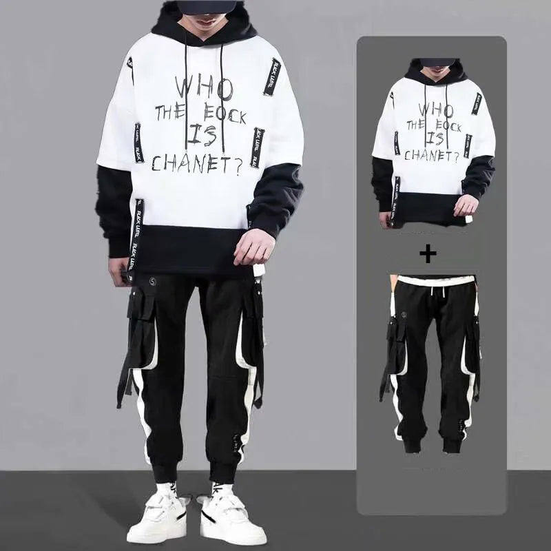 Spring Autumn Fashion Men's Sets Hip Hop Hooded Sweatshirt Men+Casual Jogger Elastic Waist Trousers Men Clothing Tracksuit Sets