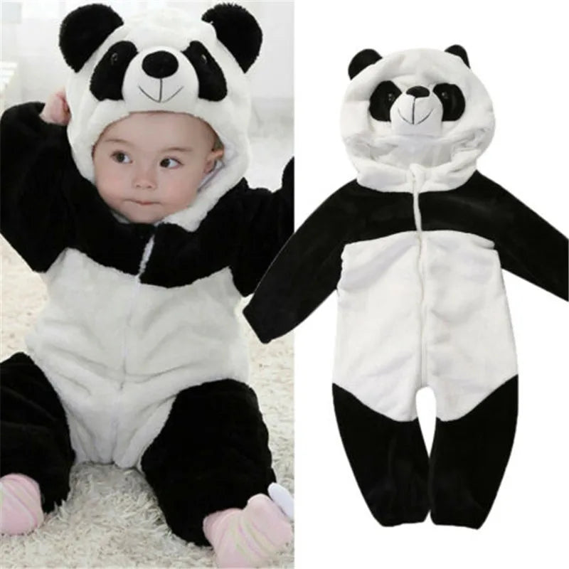 0-36months Newborn Baby Keep Warm Winter Jumpsuit Overall Panda Animal Hooded Romper Infant Boy And Girl Hallowe Cosplay Pajamas