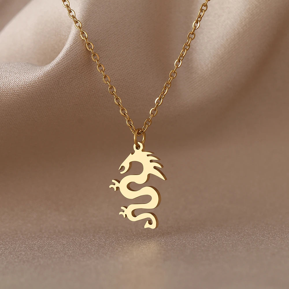 Stainless Steel Necklaces Gothic Dragon Shape Pendant Collar Chain Hip Hop Fashion Necklace For Women Jewelry Party Friends Gift