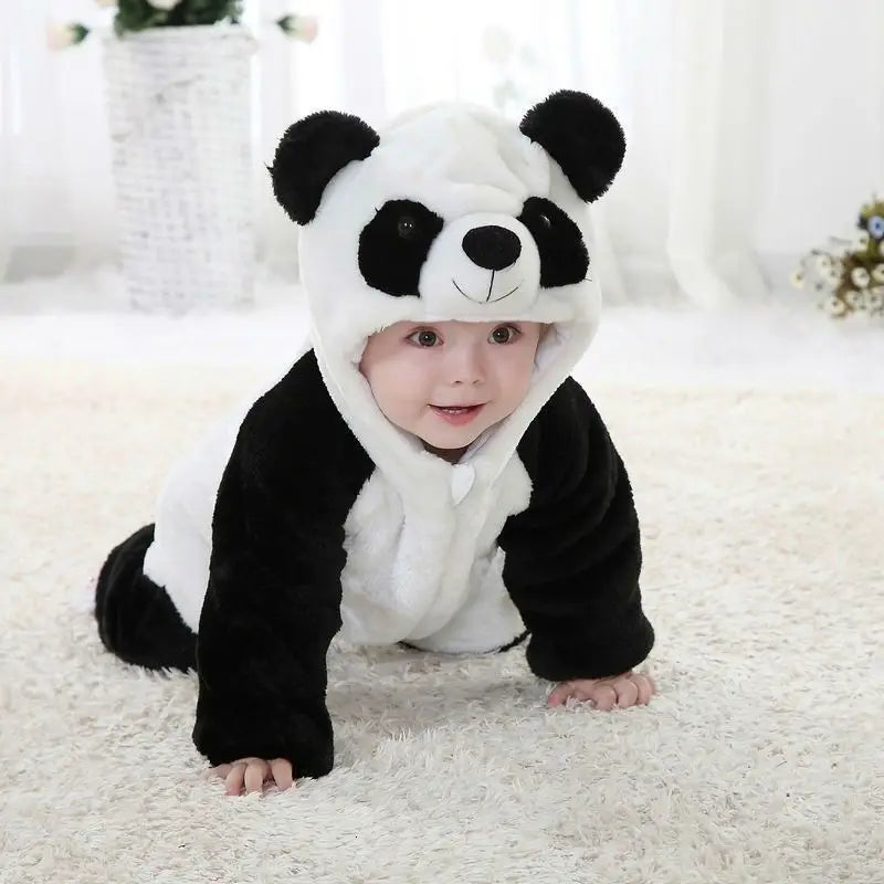 0-36months Newborn Baby Keep Warm Winter Jumpsuit Overall Panda Animal Hooded Romper Infant Boy And Girl Hallowe Cosplay Pajamas