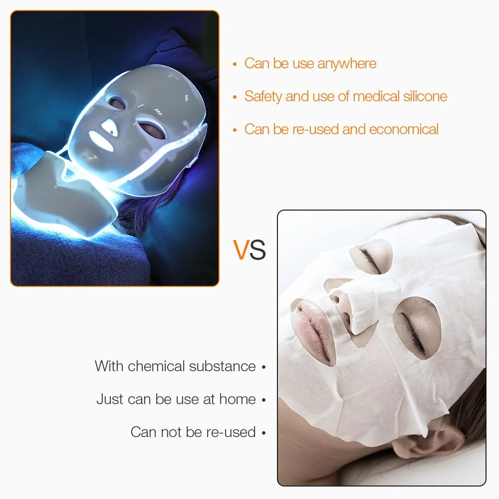 Air Bag-7 Colors Light LED Skin Care Facial Beauty Mask With Neck Skin Rejuvenation Treatment Beauty Anti Acne Therapy Whitening