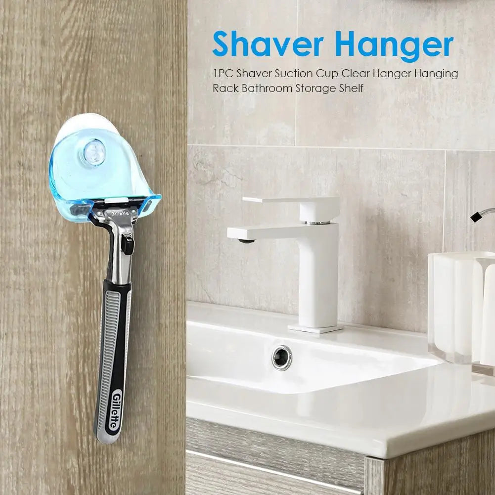 2pcs Plastic Shaver Holder Washroom Wall Sucker Suction Cup Hook Razor Bathroom Shaver Hanging Rack Clear Storage Shelf