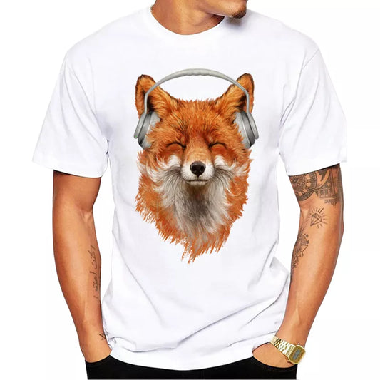 TEEHUB Hot Sales Animal Men T-Shirt Summer Smiling Musical Fox Printed Tshirts Short Sleeve O-Neck Tops Funny Tees