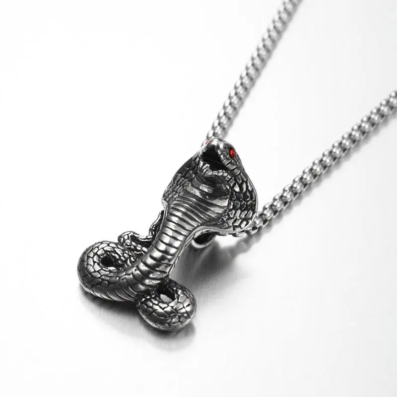 Punk Python Cobra Snake Pendant Necklace for Men Stainless Steel Sweater Necklace Fashion Biker Jewelry