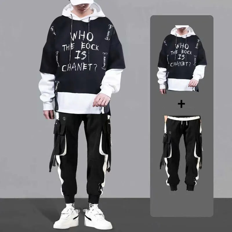 Spring Autumn Fashion Men's Sets Hip Hop Hooded Sweatshirt Men+Casual Jogger Elastic Waist Trousers Men Clothing Tracksuit Sets