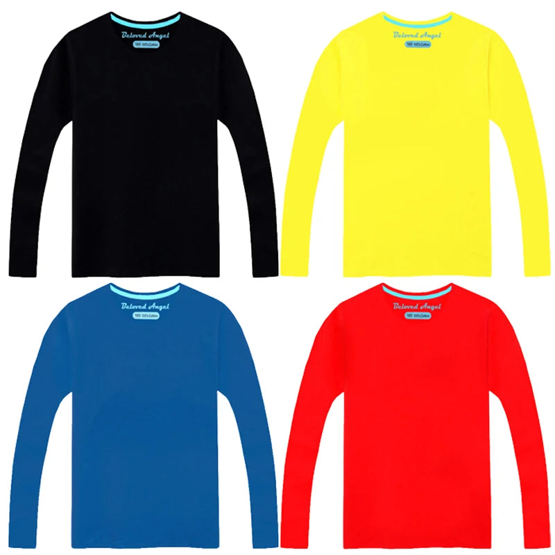 Boys Girls Long Sleeve Tops 2020 Brand Autumn Clothing Baby Boy Sweatshirts Solid Color  Children T shirts for Kids Boys Clothes