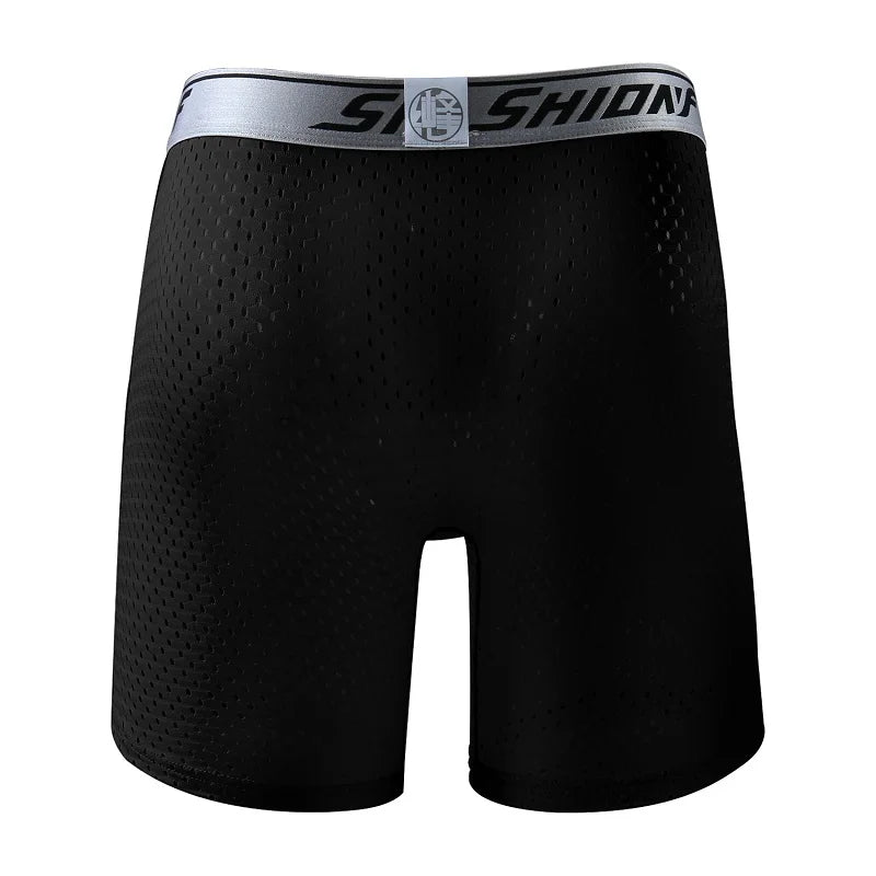 Shionf Dry Fit Mens Underpants Ice Silk Solid Fabric Smooth Underwear Extra Pouch Long Leg Boxer Plus Size for Sports Casual