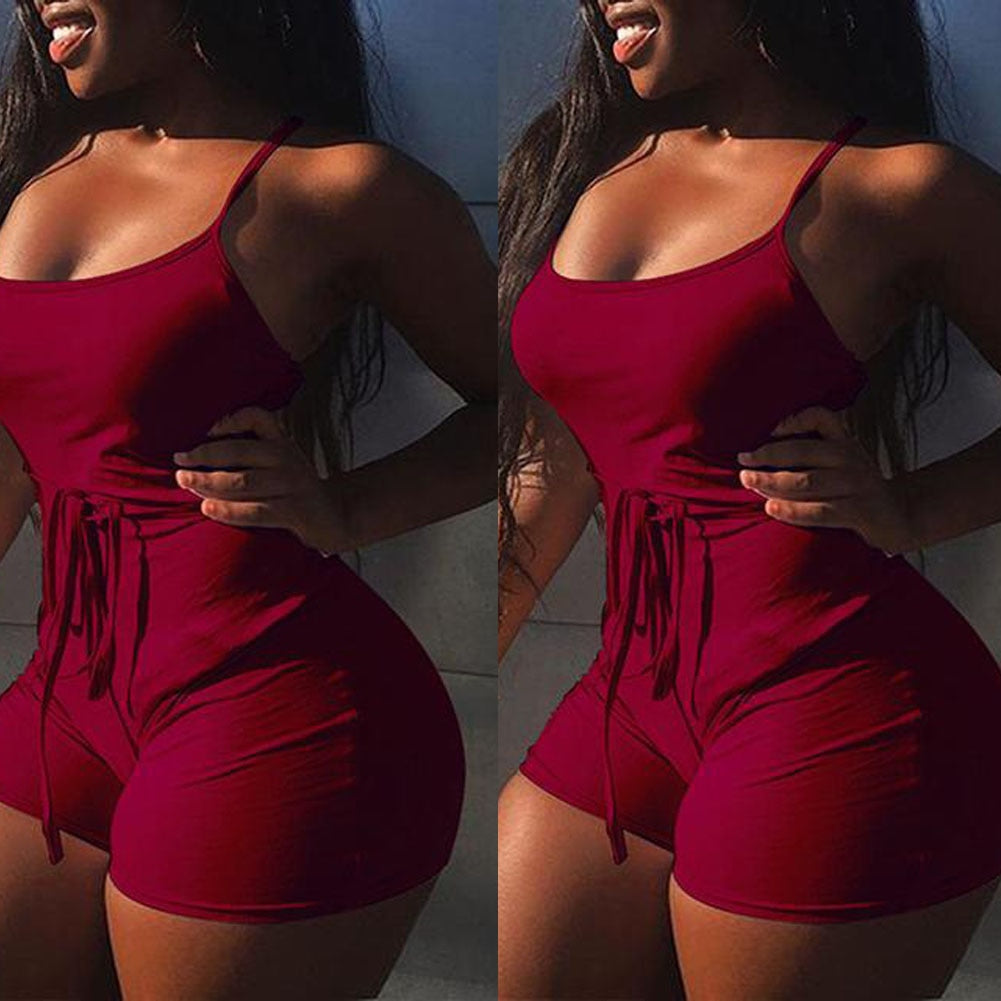 Women Summer Outdoor Fitness  Sports Set Casual Sleeveless Bodycon Romper Jumpsuit Club Tights Bodysuit Short Pants