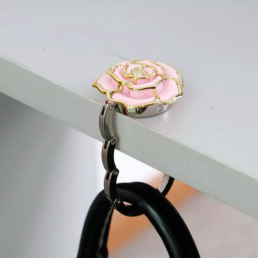 1Pc 8 colors Portable Rose Flower Shape folding bag handbag tote table hanger hook holder purse hanger