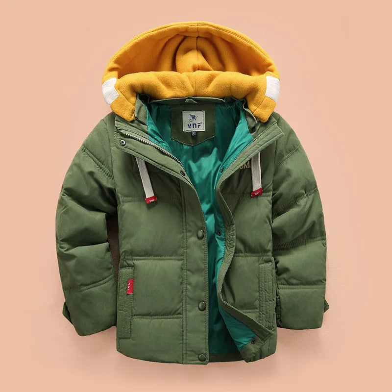 Abreeze Children Down & Parkas 4-10T Winter Kids Outerwear Boys Casual Warm Hooded Jacket For Boys Solid Boys Warm Coats