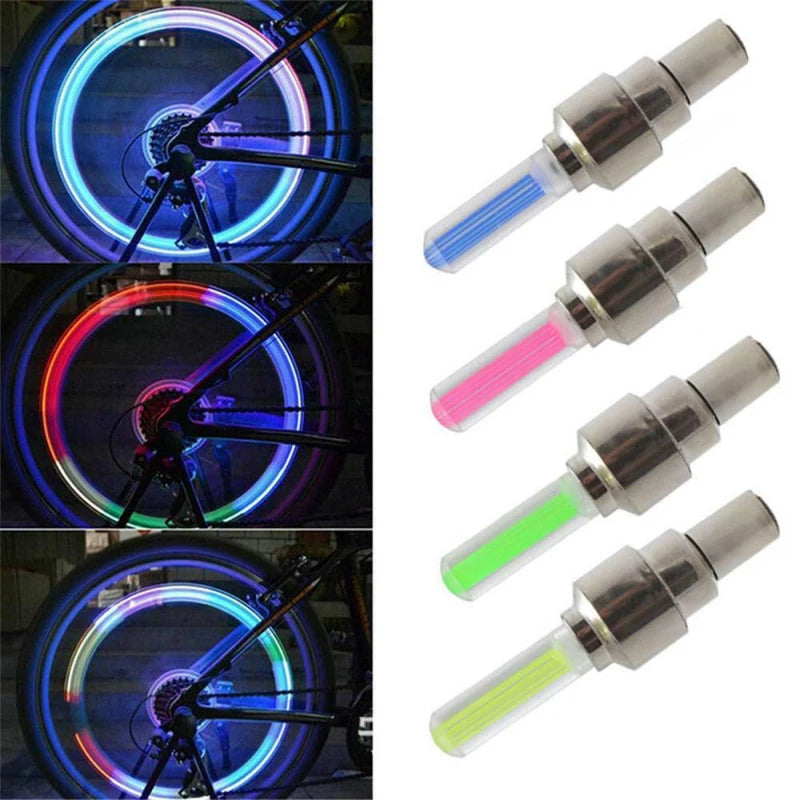 2PCS Bicycle Tire Valve Cap LED Light Mountain Bike Flash Light Cycling Tyre Wheel Tire Lamp Motorcycle Neon Wheel Lamp accessor