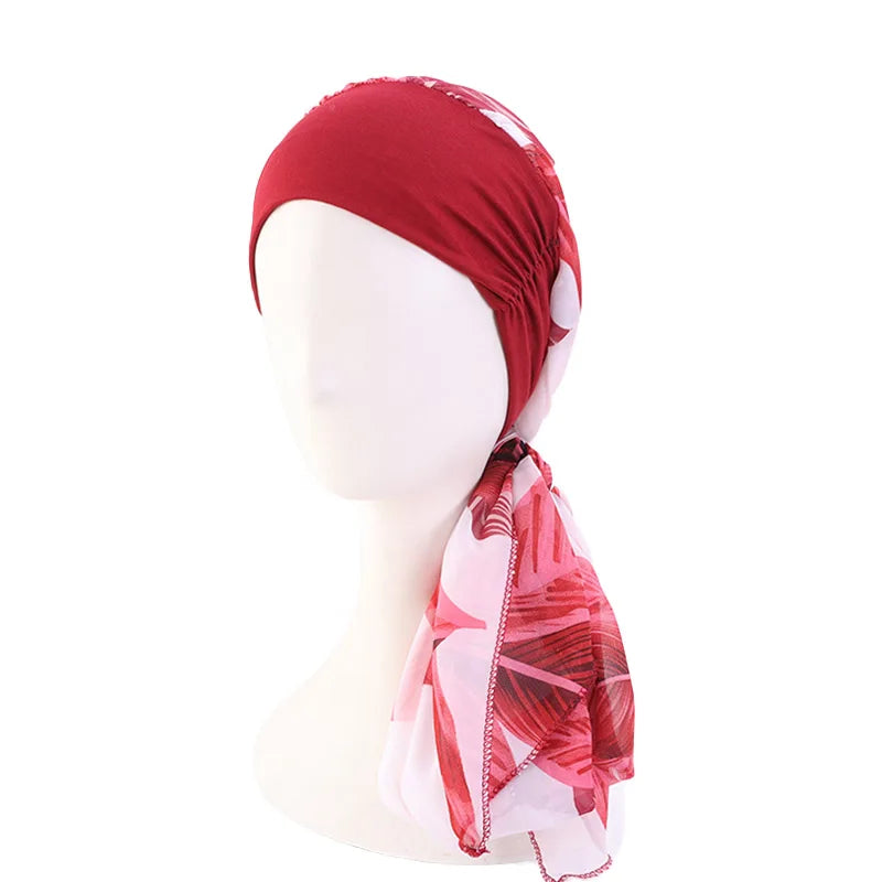 Women Bandana Muslim Headwear Turbans Long Ribbon Head Scarf Head wraps Cancer Chemo Hats Pre-Tied Hair accessories for Women