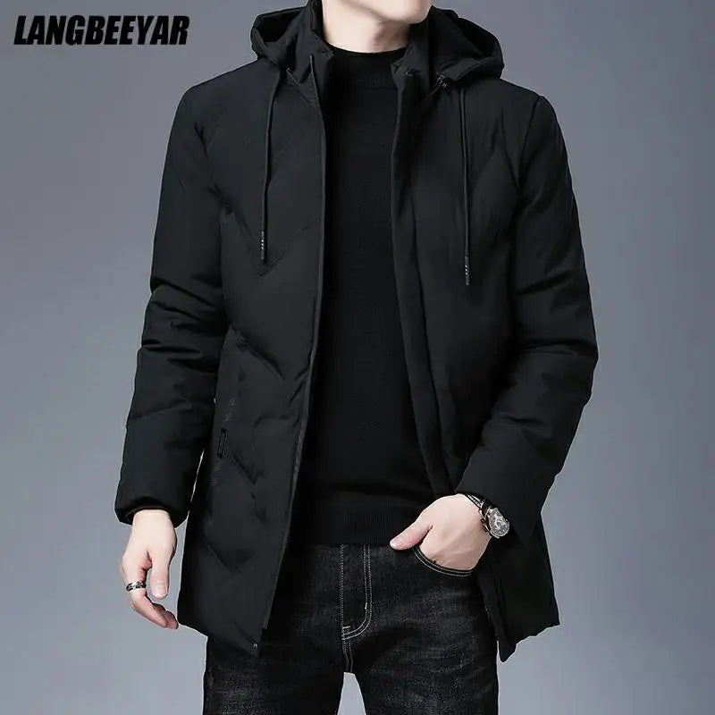 Top Quality Brand Casual Fashion Thicken Warm Men Long Parka Winter Jacket With Hood Windbreaker Coats Mens Clothing 2023