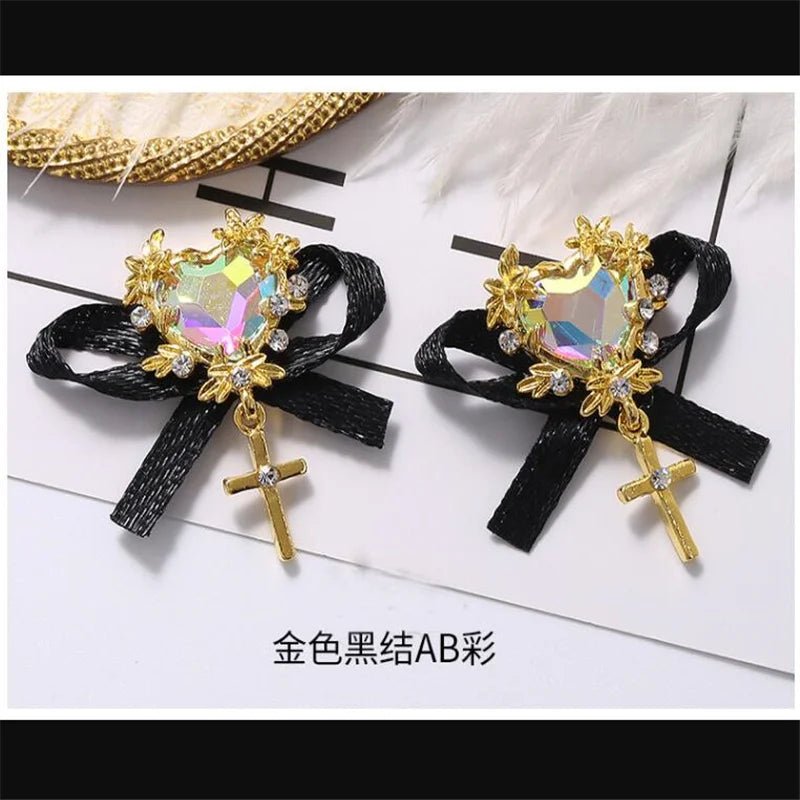 50pcs Japanese Butterfly Ribbon Crystal Nail Charms 3D Heart Diamond Jewelry For Nails Art Manicure Design Accessories 1.5*2.8cm