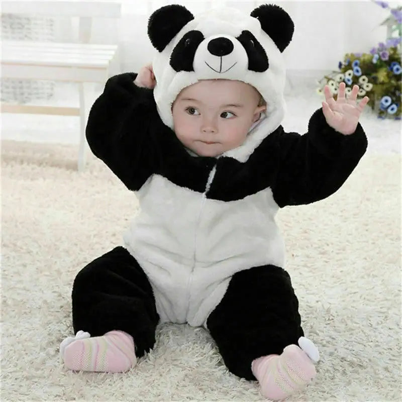 0-36months Newborn Baby Keep Warm Winter Jumpsuit Overall Panda Animal Hooded Romper Infant Boy And Girl Hallowe Cosplay Pajamas