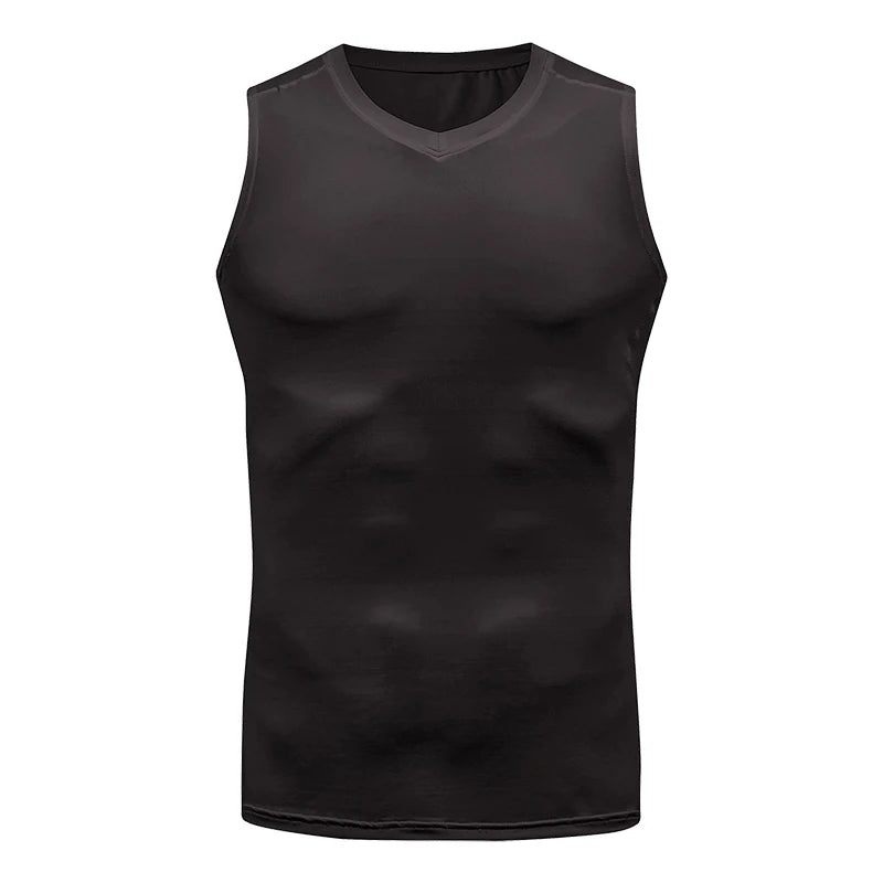 Men's Fitness Compression Sleeveless Shirt Gym Tank Top Quick Dry Fit Bodybuilding Workout Stringer Singlets Sport Running Vest