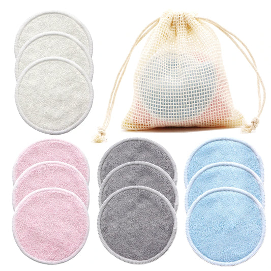 Reusable Bamboo Makeup Remover Pads Cotton 12pcs/Pack Microfiber Washable Rounds Cleansing Facial Tools Make Up Removal Pad