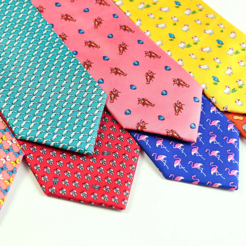 Tailor Smith New Fashion Printed Animal 100% Silk Ties Flamingo Dog Sheep Printing Men Suit Leisure Pattern Silk Cravat Tie