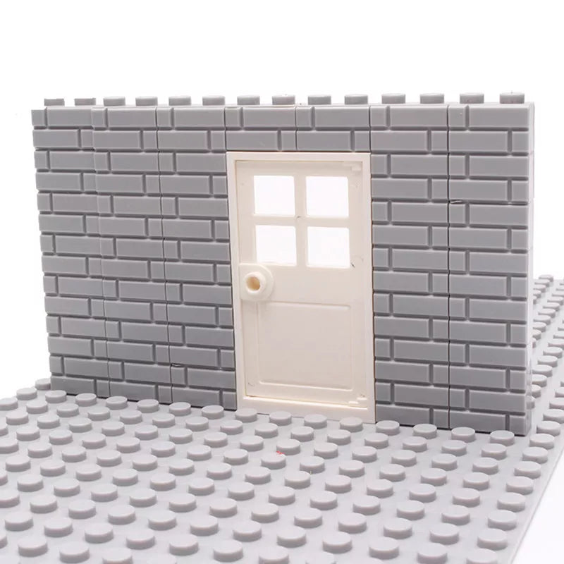 50PCS City Wall Blocks Bricks for MOC House Thick 1*2 1*4 L Dots DIY City Accessories Door Window Construction Bricks Walls