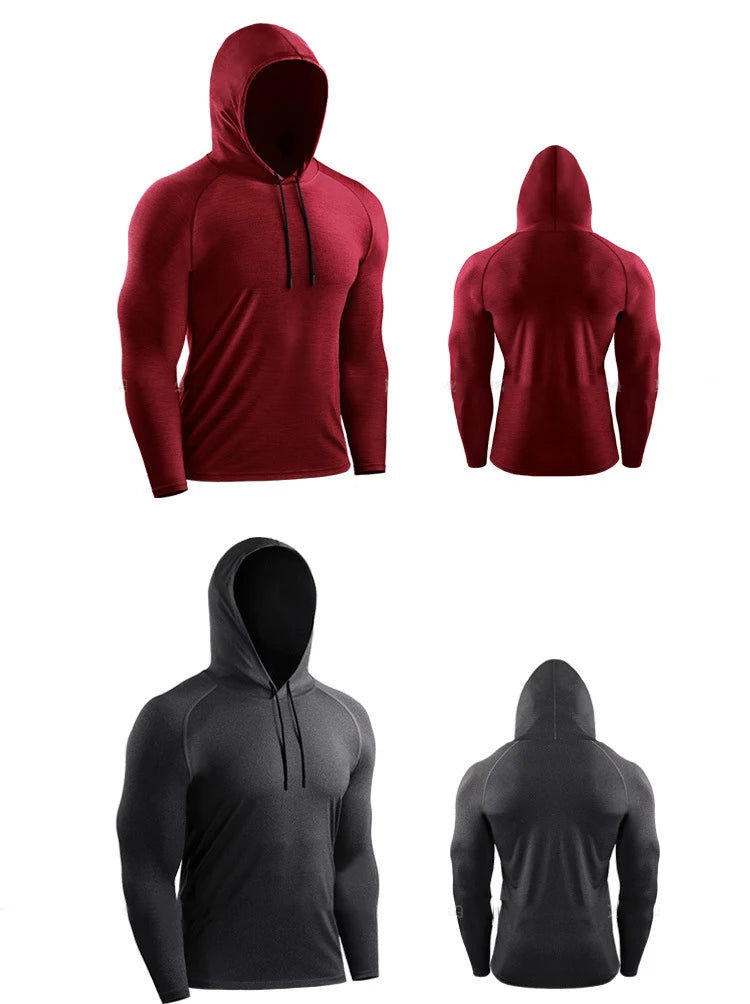 Men's Hoodies Compressed Running Shirts Quick Dry Gym Clothing T-shirt Workout Sportswer Bodybuilding Rashguards Male Solid Tops