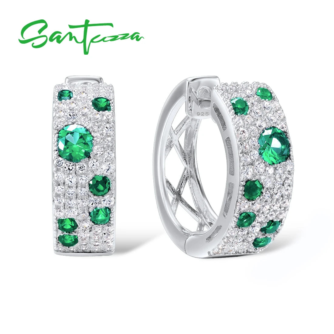 SANTUZZA 100% 925 Sterling Silver Earrings For Women Green Spinel Created Ruby Blue Cubic Zirconia brincos Trendy Fine Jewelry