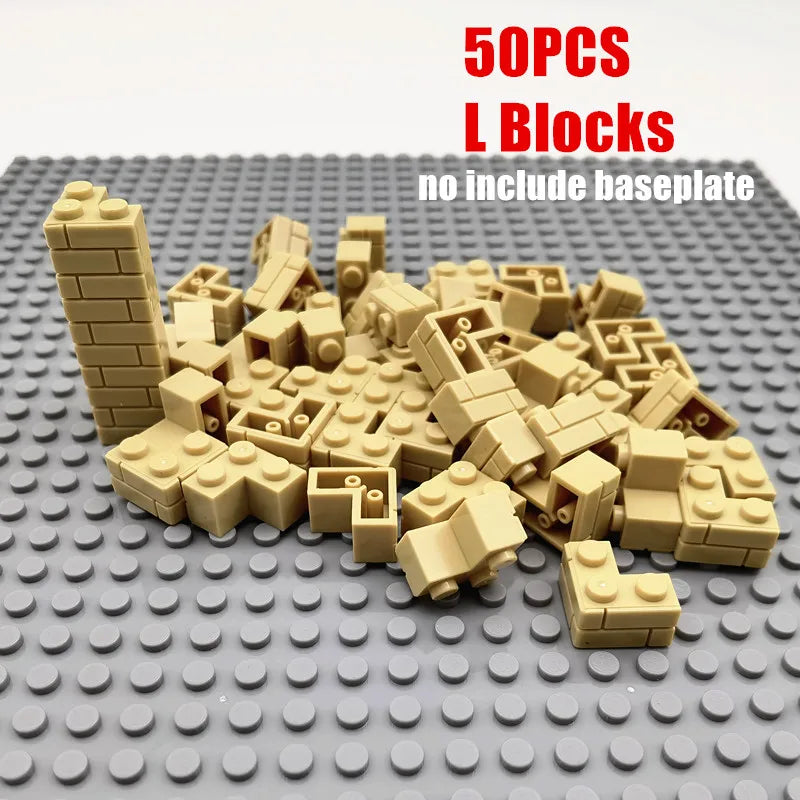 50PCS City Wall Blocks Bricks for MOC House Thick 1*2 1*4 L Dots DIY City Accessories Door Window Construction Bricks Walls