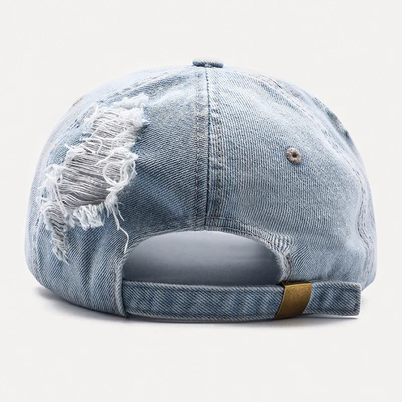 Fashion Unisex Washed Denim Baseball Cap Distressed Ripped Hole Adjustable Snapback Hat hip hop caps outdoor sports hats gorras