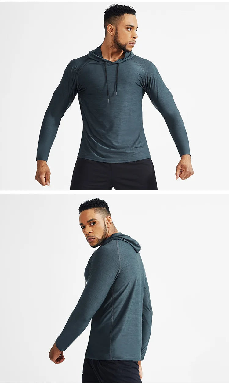 Men's Hoodies Compressed Running Shirts Quick Dry Gym Clothing T-shirt Workout Sportswer Bodybuilding Rashguards Male Solid Tops