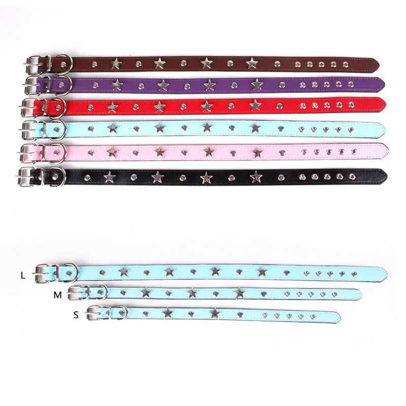 S/M/L Star Studded Pet Dog Collar Leather Puppy Collars for Small Medium Dogs Cat Neck Strap Pet Supplies Chihuahua Collars