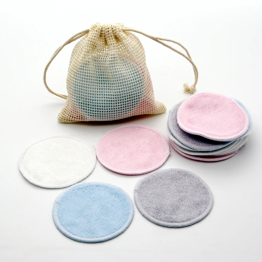 Reusable Bamboo Makeup Remover Pads Cotton 12pcs/Pack Microfiber Washable Rounds Cleansing Facial Tools Make Up Removal Pad