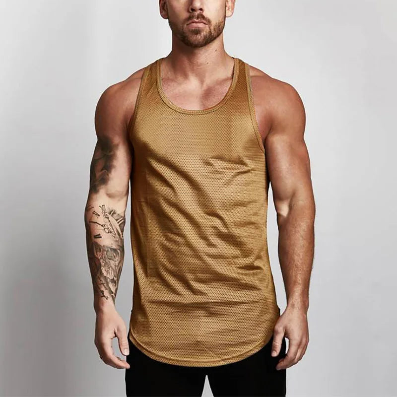 Marathon Quick-drying Mesh Sports Vest Men's Sleeveless Running Training Basketball Loose Fitness Workout Gym Tank Top