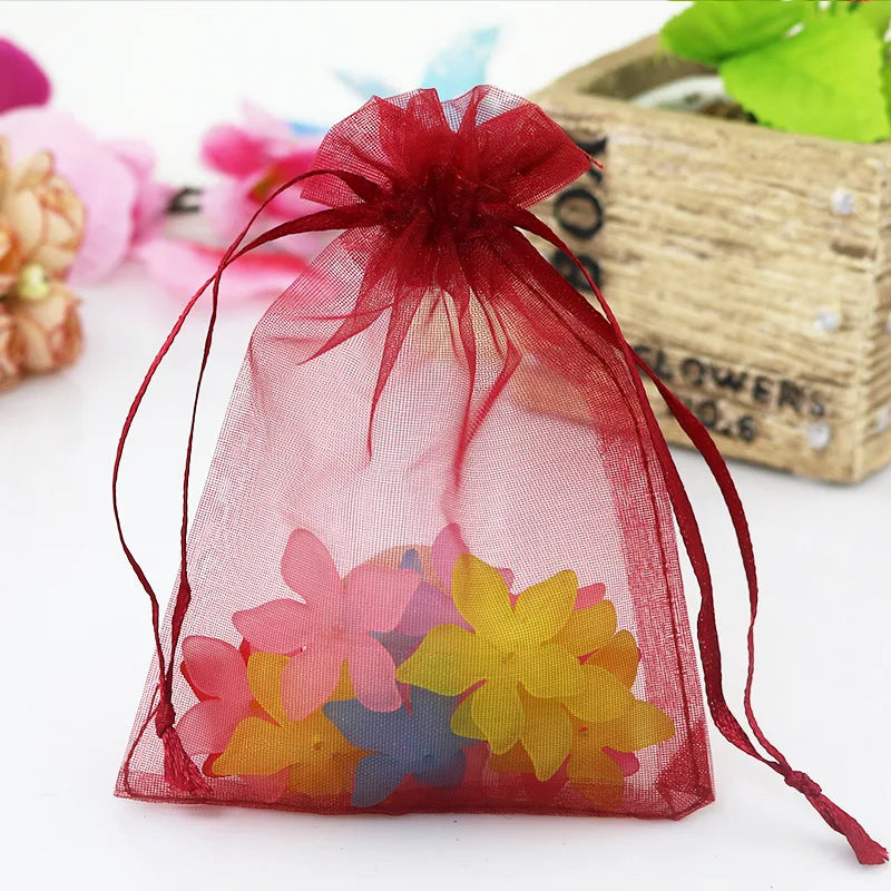 100pcs Drawstring  Jewelry Bag Pouch Organza Jewelry Packaging Bags Wedding Party Decoration Drawable Storage Bags Gift Pouches