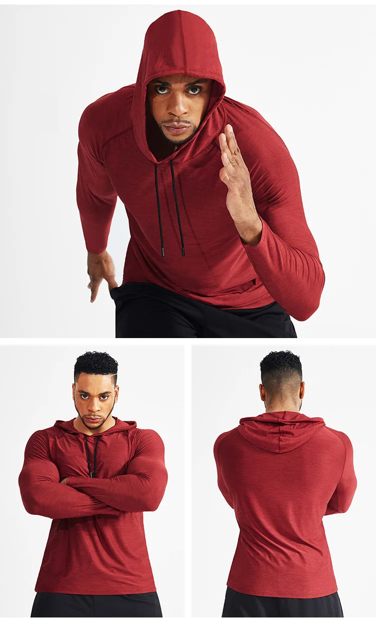 Men's Hoodies Compressed Running Shirts Quick Dry Gym Clothing T-shirt Workout Sportswer Bodybuilding Rashguards Male Solid Tops