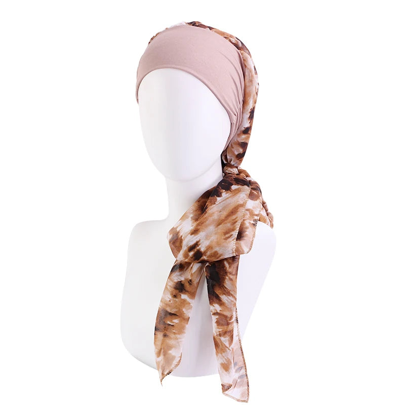 Women Bandana Muslim Headwear Turbans Long Ribbon Head Scarf Head wraps Cancer Chemo Hats Pre-Tied Hair accessories for Women