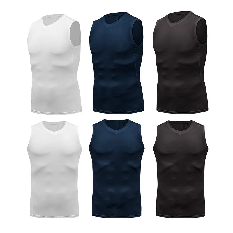 Men's Fitness Compression Sleeveless Shirt Gym Tank Top Quick Dry Fit Bodybuilding Workout Stringer Singlets Sport Running Vest