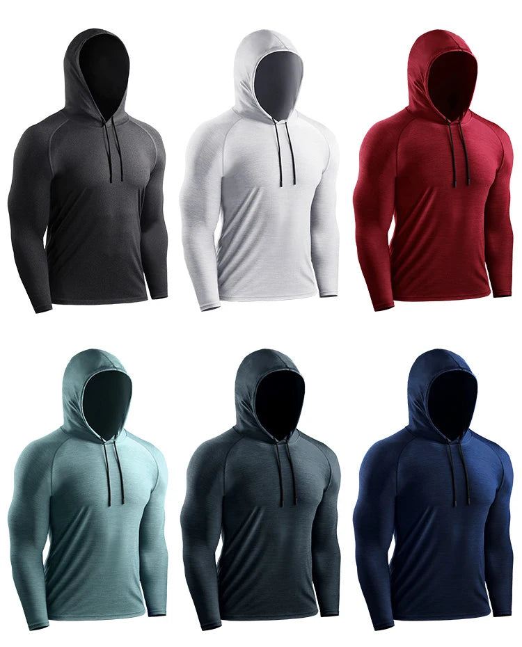 Men's Hoodies Compressed Running Shirts Quick Dry Gym Clothing T-shirt Workout Sportswer Bodybuilding Rashguards Male Solid Tops